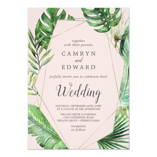 Wild Tropical Palm | Blush Geometric Wedding Invitation