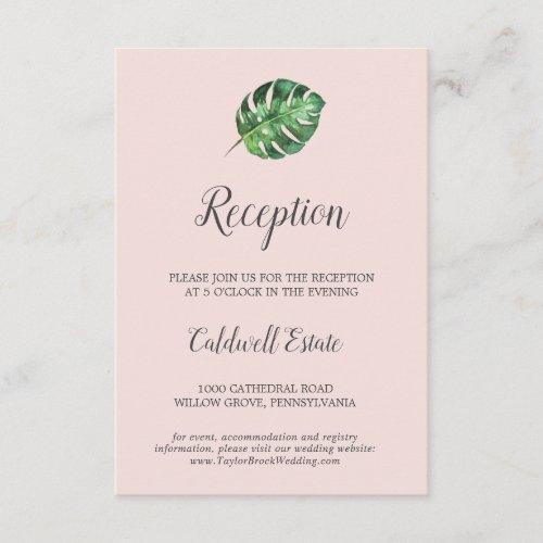 Wild Tropical Palm  Blush Reception Insert Card