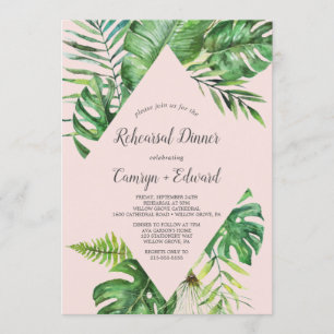 Wild Tropical Palm   Blush Rehearsal Dinner Invitation
