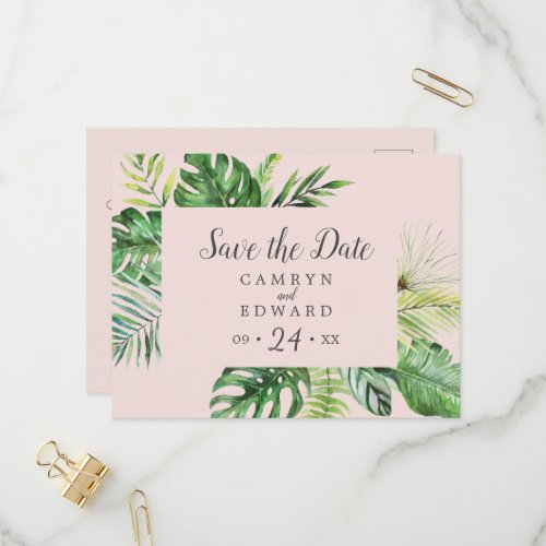 Wild Tropical Palm  Blush Save the Date Postcard