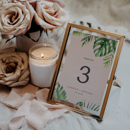Wild Tropical Palm  Blush Table Number