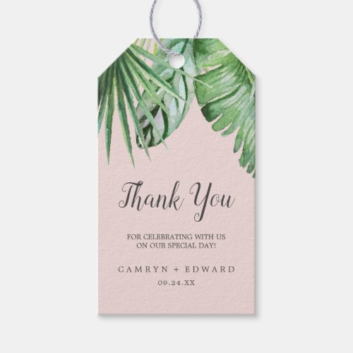 Wild Tropical Palm  Blush Thank You Favor Gift Tags