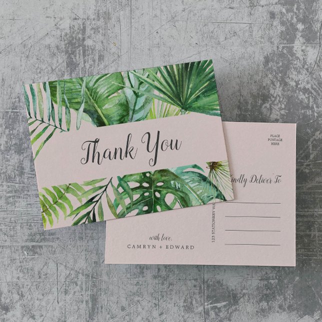 Wild Tropical Palm | Blush Thank You Postcard (Creator Uploaded)