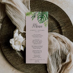 Wild Tropical Palm | Blush Wedding Dinner Menu<br><div class="desc">This wild tropical palm blush wedding dinner menu card is perfect for a beach or destination wedding. The design features an exotic array of green watercolor banana palm tree leaves, ferns, foliage, botanical plants and greenery on a blush pink background for a tropical summer feel. This menu can be used...</div>