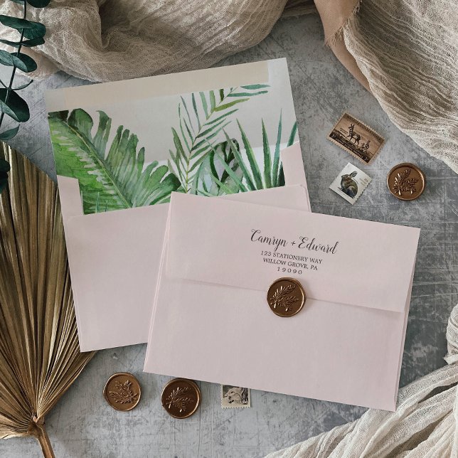 Wild Tropical Palm | Blush Wedding Invitation Envelope (Creator Uploaded)