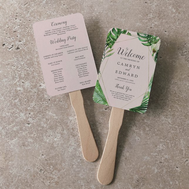 Wild Tropical Palm | Blush Wedding Program Fan (Creator Uploaded)