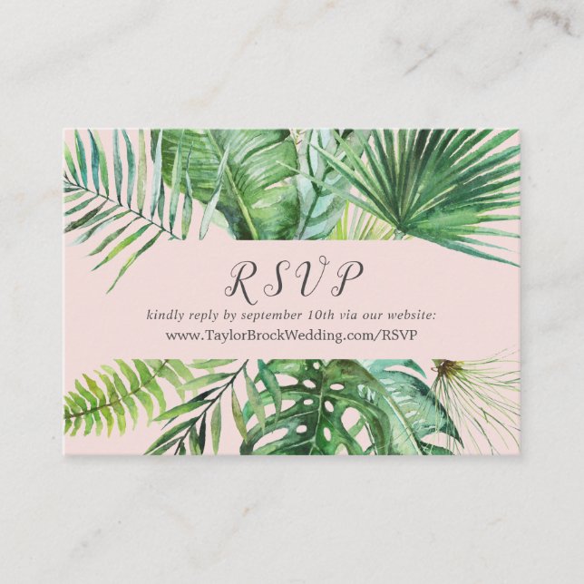 Wild Tropical Palm | Blush Wedding Website RSVP Enclosure Card (Front)