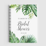 Wild Tropical Palm Bridal Shower Gift List Notebook<br><div class="desc">This wild tropical palm bridal shower gift list notebook is perfect for a beach theme wedding shower. The design features an exotic array of green watercolor banana palm tree leaves,  ferns,  foliage,  botanical plants and greenery for a tropical summer feel. Personalize with the name of the bride-to-be.</div>