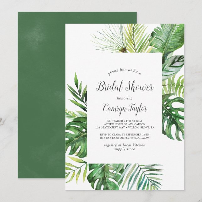 Wild Tropical Palm Bridal Shower Invitation (Front/Back)