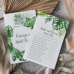 Wild Tropical Palm Bride and Groom Trivia Game Flyer<br><div class="desc">This wild tropical palm bride and groom trivia game is perfect for a beach theme wedding shower. The design features an exotic array of green watercolor banana palm tree leaves, ferns, foliage, botanical plants and greenery for a tropical summer feel. Personalize the back of the card with the name of...</div>