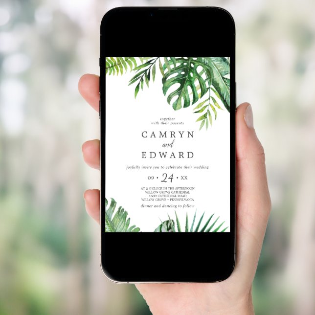 Wild Tropical Palm Casual Wedding Invitation (Front Digital)