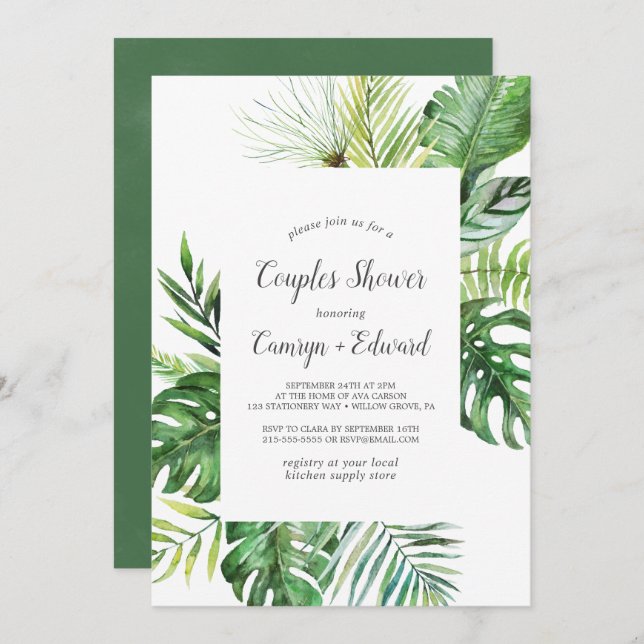 Wild Tropical Palm Couples Shower Invitation (Front/Back)