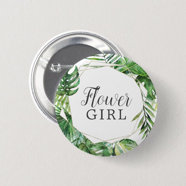 Wild Tropical Palm Flower Girl Bridal Shower Button (Front & Back)