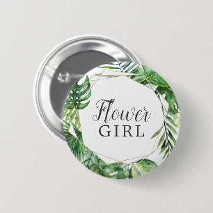 Wild Tropical Palm Flower Girl Bridal Shower Button