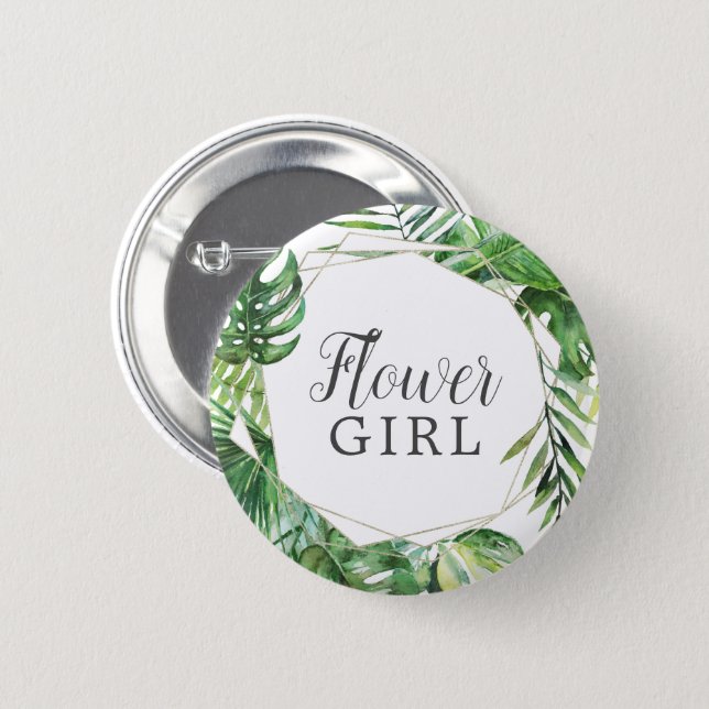 Wild Tropical Palm Flower Girl Bridal Shower Button (Front & Back)