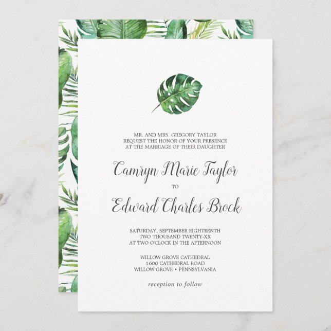 Wild Tropical Palm Formal Wedding Invitation (Front/Back)
