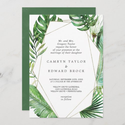 Wild Tropical Palm Geometric Formal Wedding Invitation