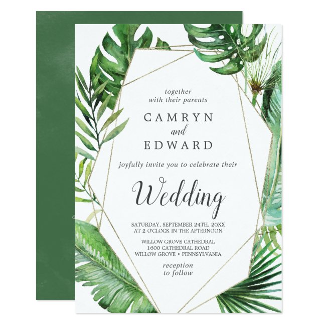 Wild Tropical Palm Geometric Itinerary and Wedding Invitation