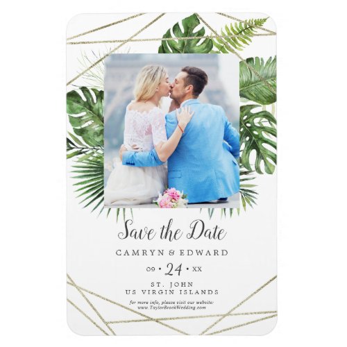 Wild Tropical Palm Geometric Photo Save the Date Magnet
