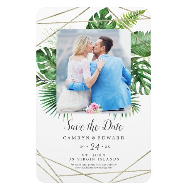 Wild Tropical Palm Geometric Photo Save the Date Magnet (Vertical)