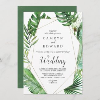 Wild Tropical Palm Geometric Wedding Invitation