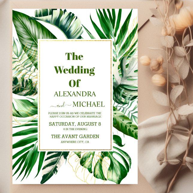 Wild Tropical Palm Geometric Wedding Invitation (Creator Uploaded)