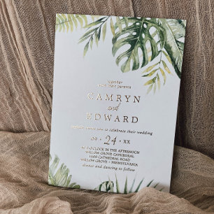 Wild Tropical Palm   Gold Foil Casual Wedding Foil Invitation