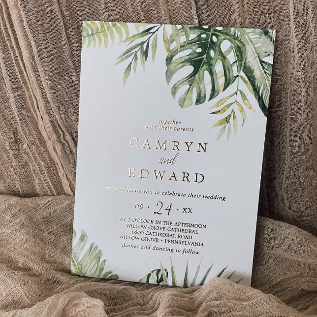 Wild Tropical Palm | Gold Foil Casual Wedding Foil Invitation (Creator Uploaded)