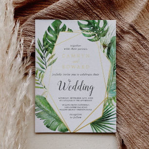 Wild Tropical Palm Gold Foil Geometric Wedding F Invitation