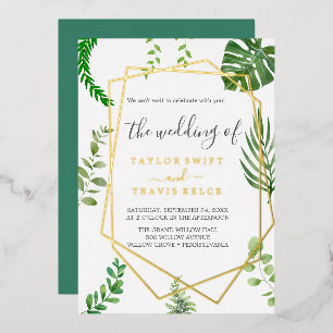 Wild Tropical Palm   Gold Foil Geometric Wedding  Invitation