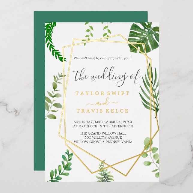 Wild Tropical Palm | Gold Foil Geometric Wedding  Invitation (Front/Back)