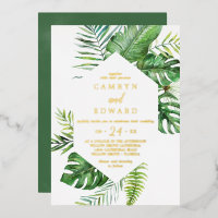 Wild Tropical Palm | Gold Foil Hexagon Wedding