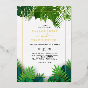 Wild Tropical Palm   Gold Foil Hexagon Wedding  Invitation