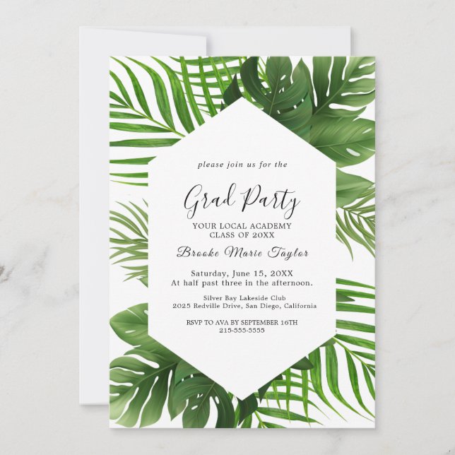 Wild Tropical Palm Graduation Party Invitation (Front)