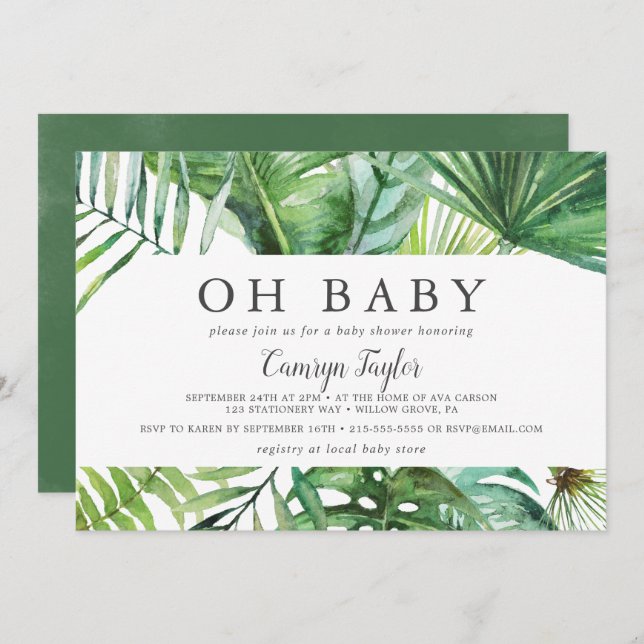 Wild Tropical Palm Horizontal Oh Baby Baby Shower Invitation (Front/Back)