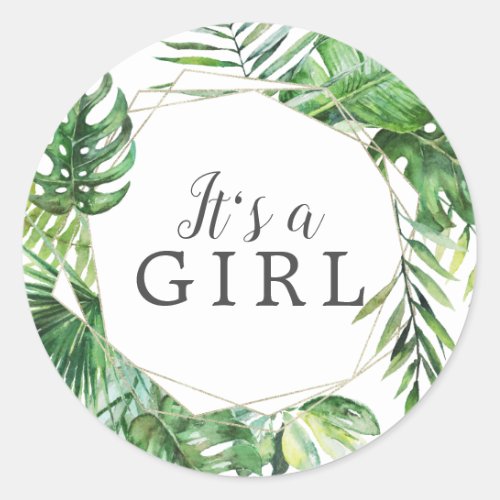 Wild Tropical Palm Its A Girl Baby Shower Sticker