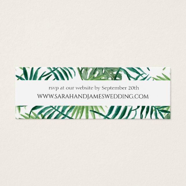 Wild Tropical Palm Leaf Wedding Website Mini Card (Front)