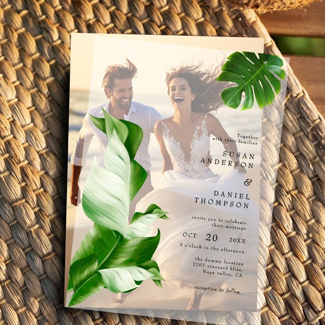 Wild Tropical Palm Leaves Elegant Wedding Vellum Invitations (Creator Uploaded)