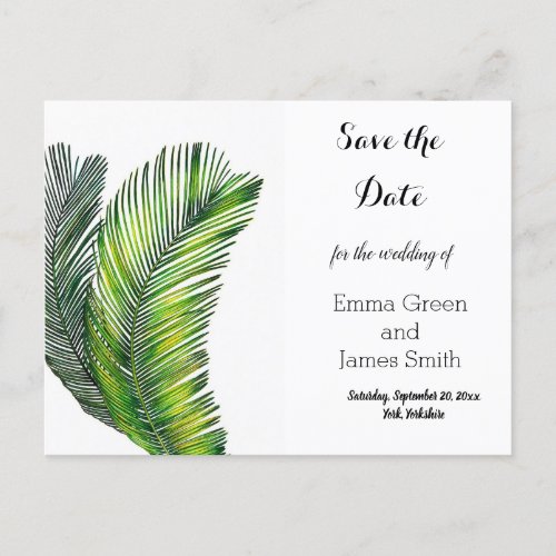 Wild Tropical Palm Leaves Greenery Save the Date Invitation Postcard