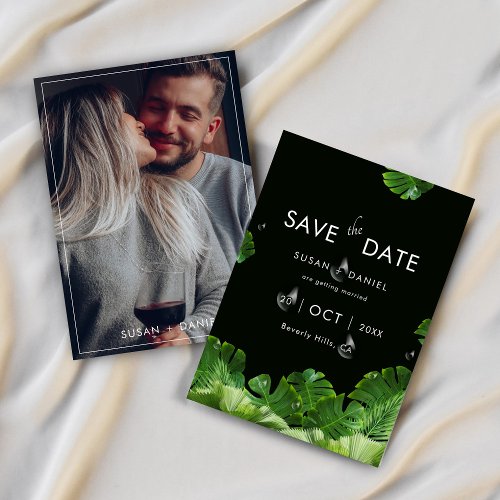 Wild Tropical Palm Leaves  Modern Wedding Photo  Save The Date