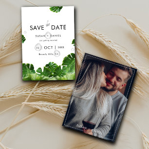 Wild Tropical Palm Leaves & Modern Wedding Photo Save The Date