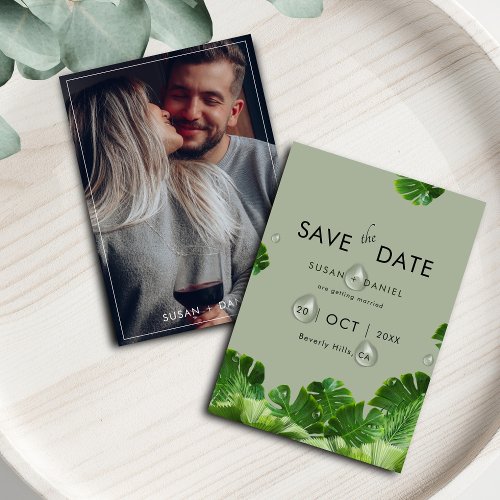 Wild Tropical Palm Leaves  Modern Wedding Photo  Save The Date