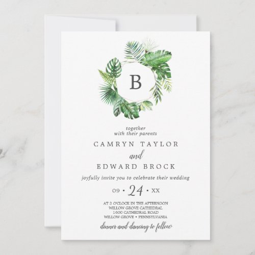 Wild Tropical Palm Monogrammed Wedding Invitation