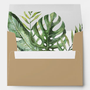 Wild Tropical Palm Monstera   Gold Color Wedding Envelope