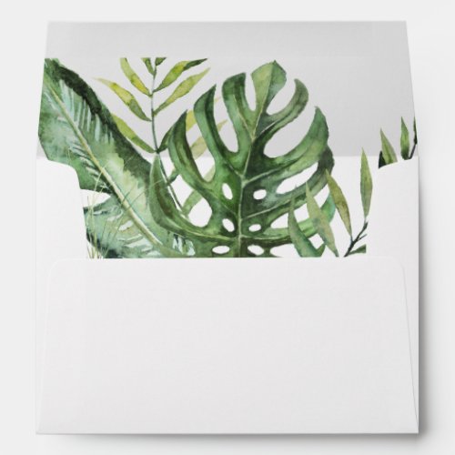 Wild Tropical Palm Monstera  White Wedding Envelope