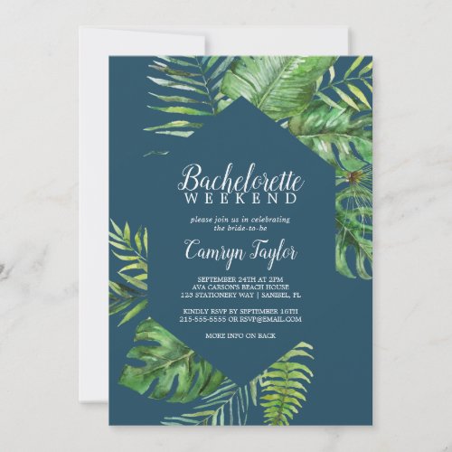 Wild Tropical Palm  Navy Bachelorette Weekend Invitation