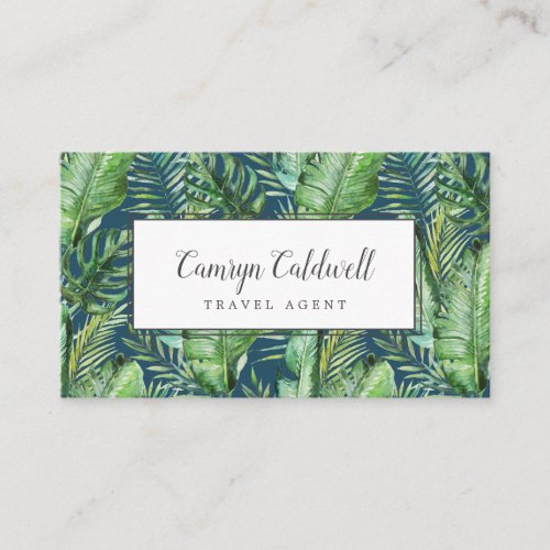Wild Tropical Palm  Navy Blue Business Card