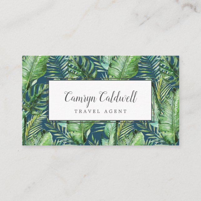 Wild Tropical Palm | Navy Blue Business Card (Front)
