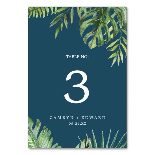 Wild Tropical Palm  Navy Blue Table Number