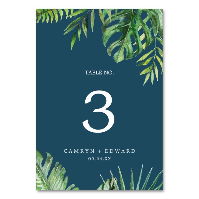 Wild Tropical Palm | Navy Blue Table Number (Front)